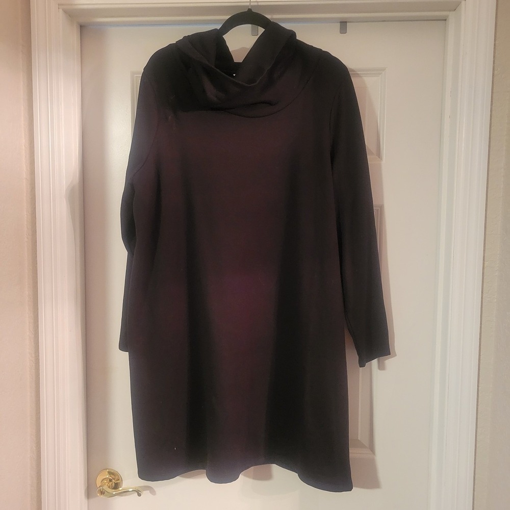 Terra & Sky Women's Plus Size Funnel Neck Plush Black Dress 1X 16W-18W